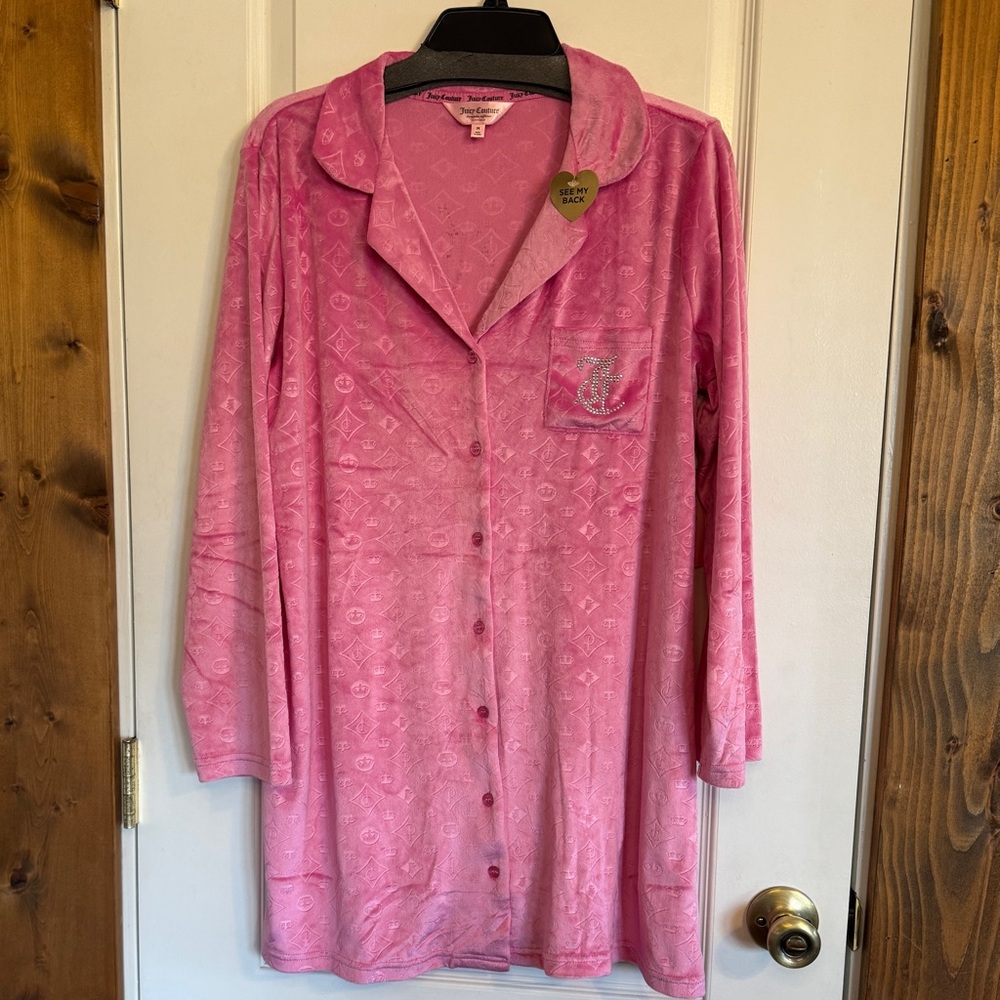Juicy Couture Pink Long Sleeve Button-Up Sleep Shirt - Size Medium